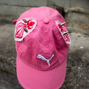 PINK BASEBALL HAT WITH SPIKES AND FLOWERS