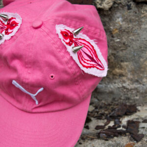 PINK BASEBALL HAT WITH SPIKES AND FLOWERS