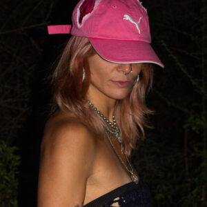 PINK BASEBALL HAT WITH SPIKES AND FLOWERS