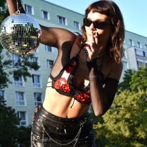 VEGAN LEATHER SKIRT W HARDWARE AND RUFFLES S