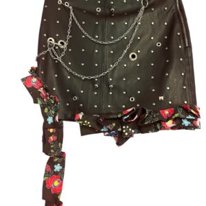VEGAN LEATHER SKIRT W HARDWARE AND RUFFLES S