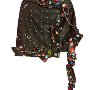 VEGAN LEATHER SKIRT W HARDWARE AND RUFFLES S