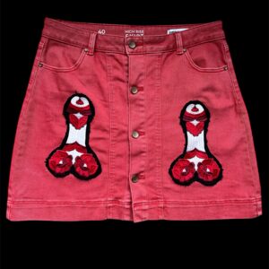 RED DENIM SKIRT W DICK FLOWERS L