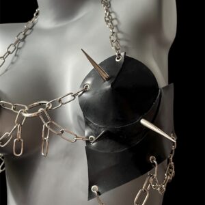 BLACK SPIKEY LATEX BRA W CHAINS S-L