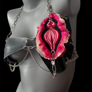 BLACK LATEX BRA W REMOVABLE PUSSY CHARM S-M