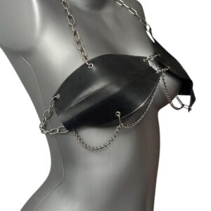 BLACK LATEX BRA W REMOVABLE PUSSY CHARM S-M