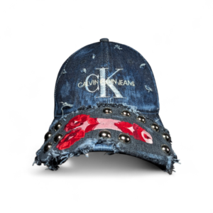 REWORKED DENIM BASEBALL CAP w EMBROIDERY