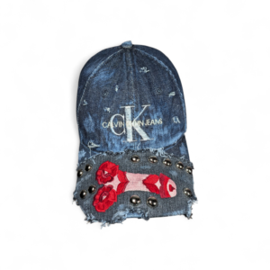 REWORKED DENIM BASEBALL CAP w EMBROIDERY