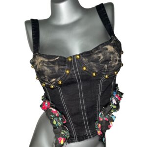 BLACK BLEACHED DENIM CORSET XS-S